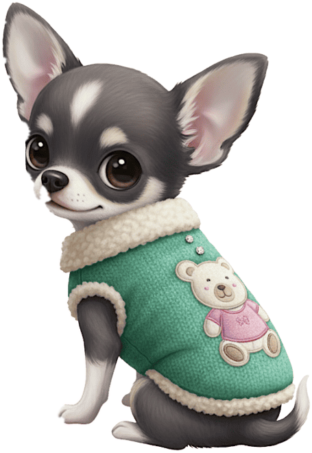 Chihuahua con abrigo verde con osito